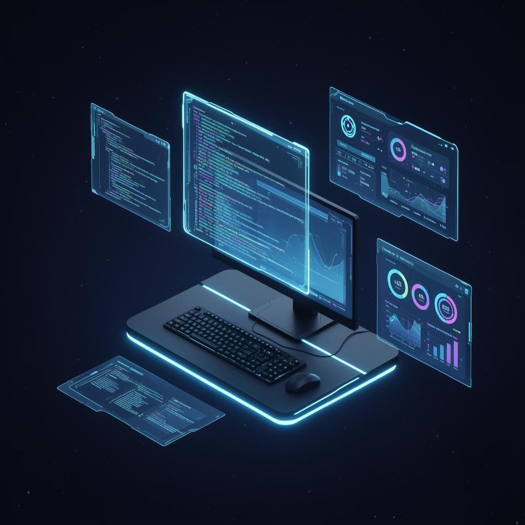 Futuristic developer workspace illustration